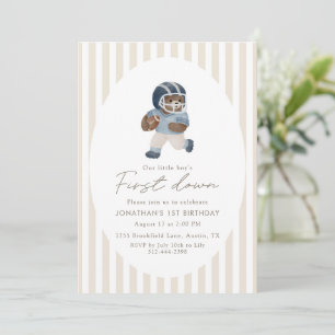 Teddy bear First Down Football First Birthday Invitation