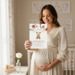Teddy Bear Floral Balloons Baby Shower all in one Invitation