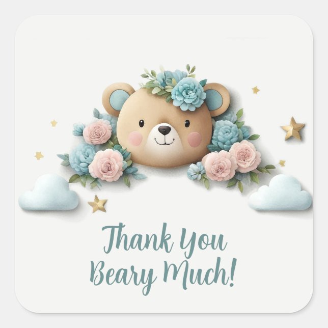 Teddy Bear Floral Square Sticker (Front)