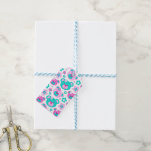 Teddy bear flower pink aqua gift tag