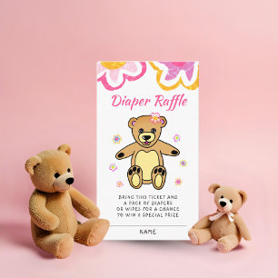 Teddy Bear Flowers Baby Shower Diaper Raffle Enclosure Card