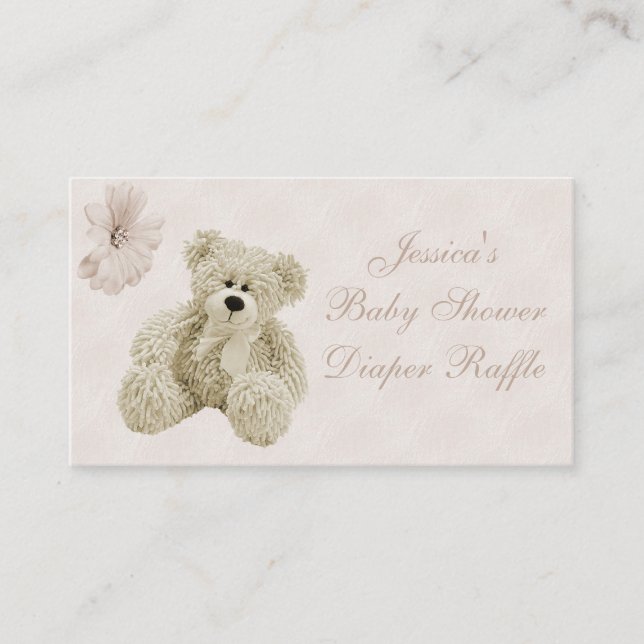 Teddy Bear Flowers Diaper Raffle Enclosure Card (Front)