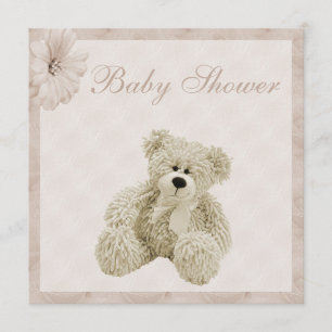 Teddy Bear & Flowers Neutral Baby Shower Invitation