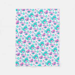Teddy bear flowers pink aqua blanket
