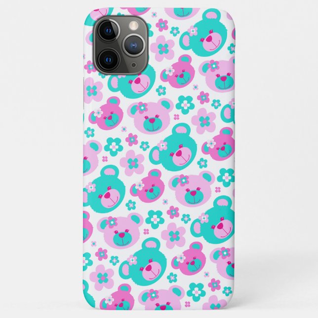 Teddy bear flowers pink aqua case (Back)