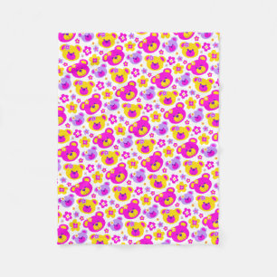 Teddy bear flowers pink yellow blanket