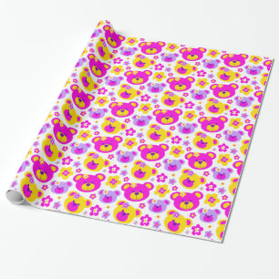 Teddy bear flowers pink yellow girls  gift wrap