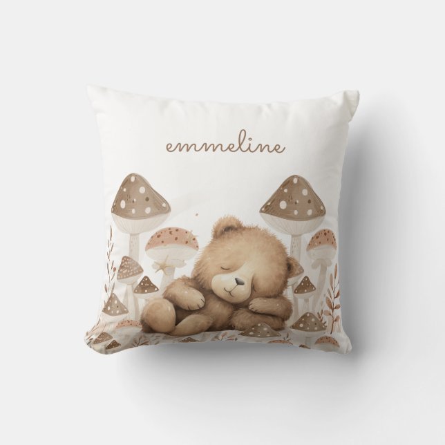 Teddy Bear Forest Mushrooms Nursery Cushion (Front)
