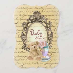 teddy bear french country baby shower invitations