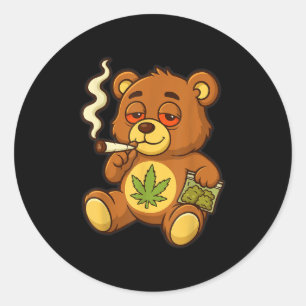 Teddy Bear Funny Weed Smoking Bear With Joint Leaf Classic Round Sticker