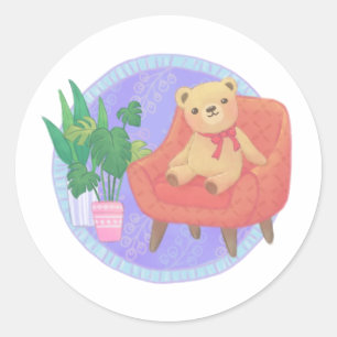 Teddy Bear & Furniture Illustration Classic Round Sticker