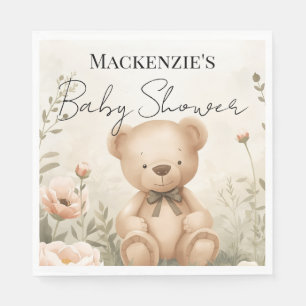 Teddy Bear Garden Custom Name Baby Shower Napkin