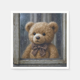 Teddy Bear Gazing Out of a Rainy Window Napkin