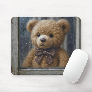 Teddy Bear Gazing Out of Rainy Window Mouse Pad