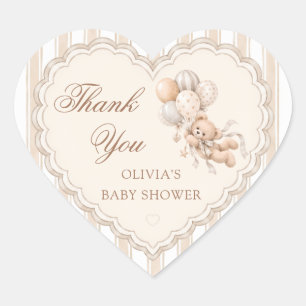 Teddy Bear Gender Neutral Baby Shower Heart Sticker