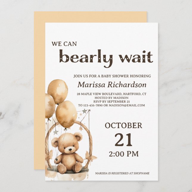 Teddy Bear Gender Neutral Baby Shower Invitation (Front/Back)