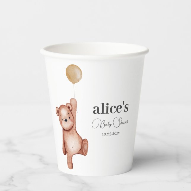 Teddy Bear Gender Neutral Baby Shower Paper Cups (Front)