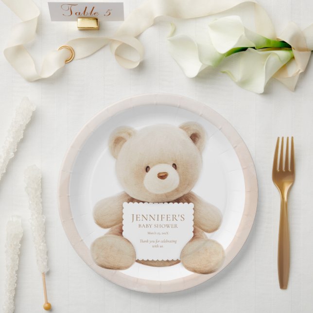 Teddy Bear Gender Neutral Baby Shower Paper Paper Plate (Wedding)