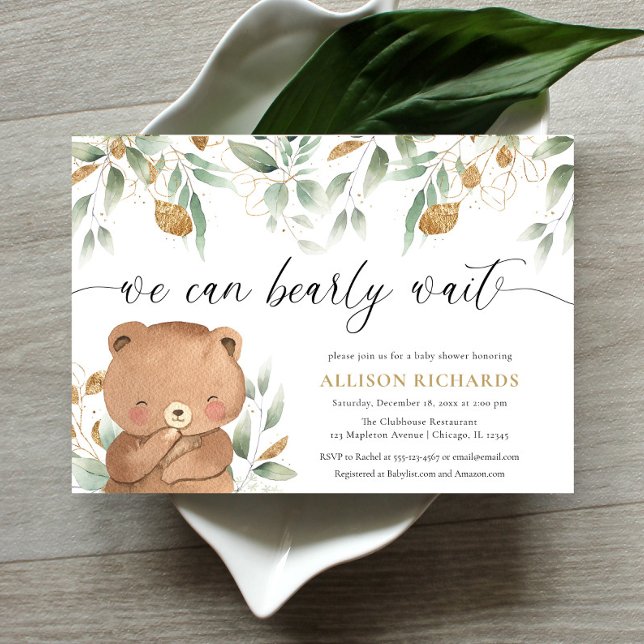 Teddy Bear gender neutral greenery baby shower Invitation (Creator Uploaded)