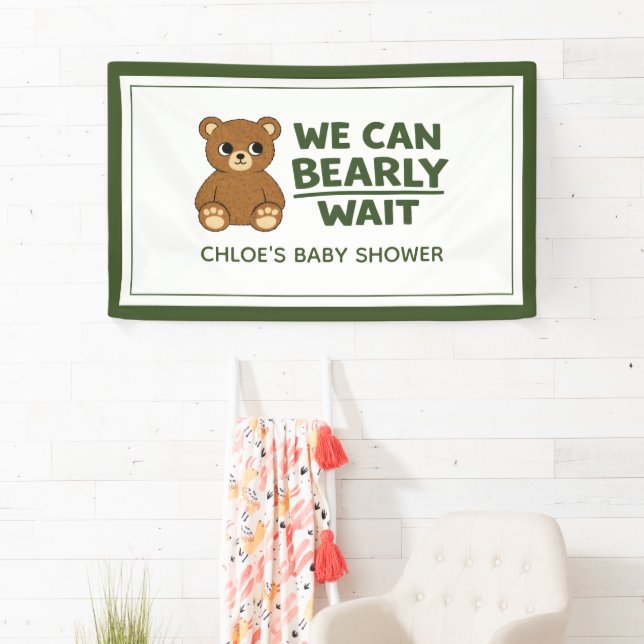 Teddy Bear Gender Neutral Minimalist Baby Shower Banner (Insitu)