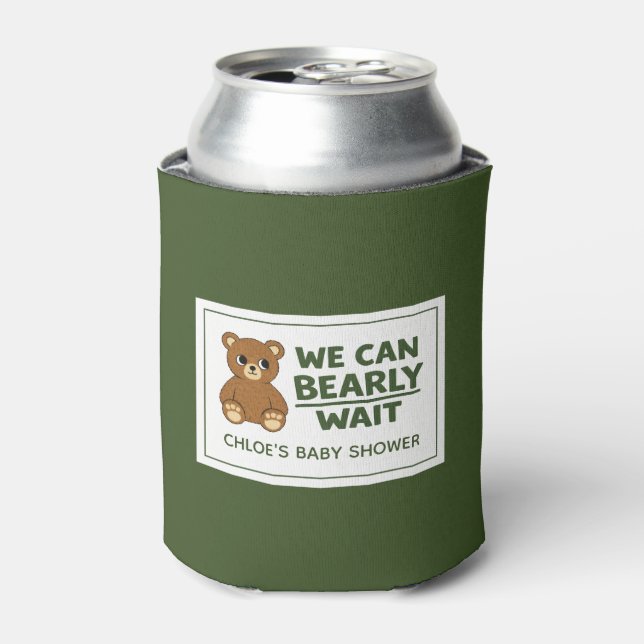 Teddy Bear Gender Neutral Minimalist Baby Shower Can Cooler (Can Front)