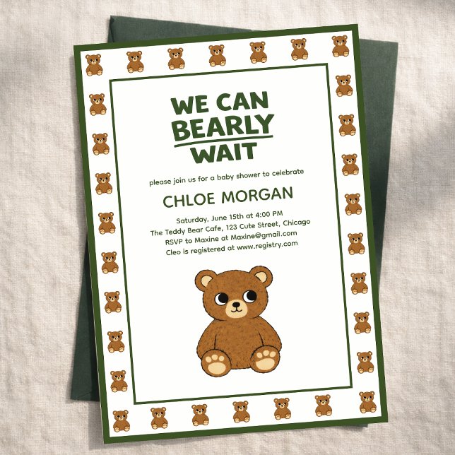 Teddy Bear Gender Neutral Minimalist Baby Shower Invitation (Creator Uploaded)