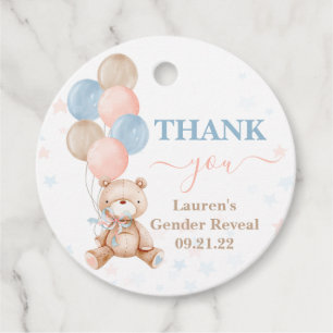 Teddy Bear Gender Reveal Baby Shower Favour Tags