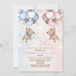 Teddy Bear Gender Reveal Baby Shower Invitation