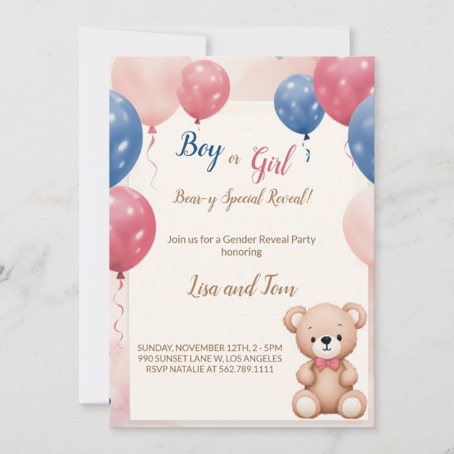 Teddy Bear Gender Reveal Celebration Invitation (Front)