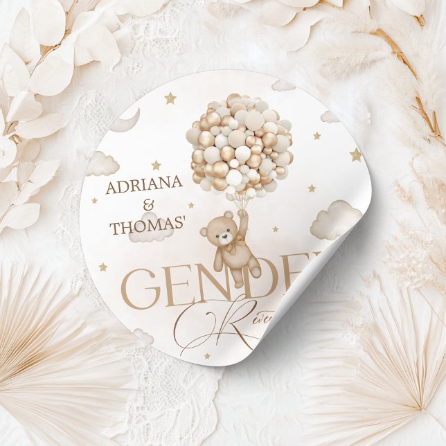 Teddy Bear Gender Reveal Classic Round Sticker (Creator Uploaded)