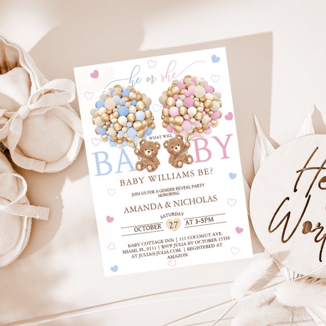Teddy Bear Gender Reveal Cute Invitation (Creator Uploaded)