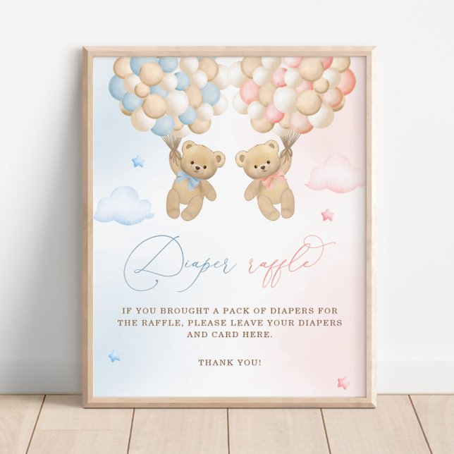 Teddy Bear Gender Reveal Diaper Raffle Poster (Creator Uploaded)