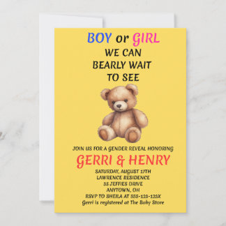 Teddy Bear Gender Reveal Invitation