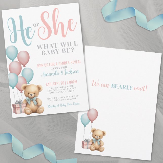 Teddy Bear Gender Reveal Invitation (Teddy Bear Gender Reveal Invitation )
