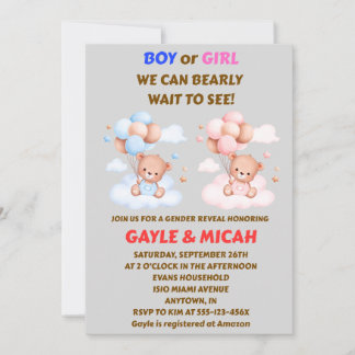 Teddy Bear Gender Reveal Invitation