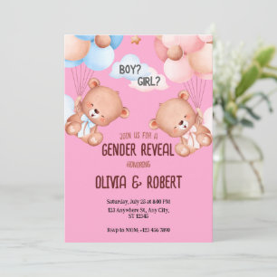Teddy Bear Gender Reveal Invitation Balloons