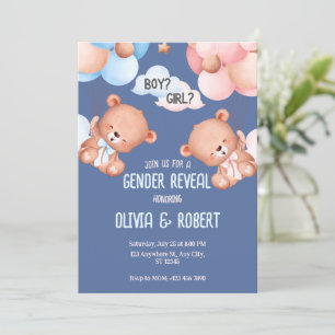 Teddy Bear Gender Reveal Invitation Balloons