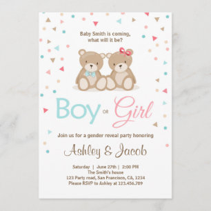 Teddy bear Gender reveal invitation Boy or Girl