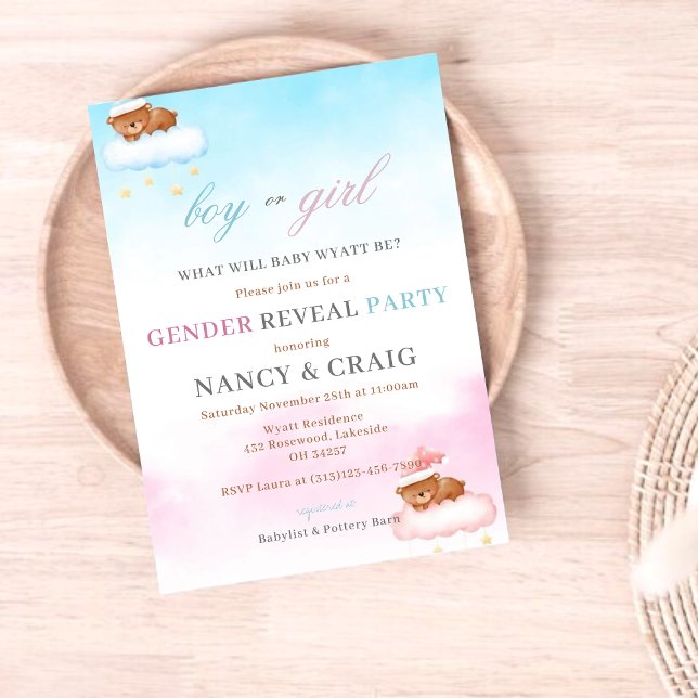Teddy Bear Gender Reveal Invitation Gender Neutral (Creator Uploaded)