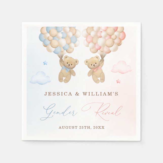 Teddy Bear Gender Reveal  Napkin (Front)