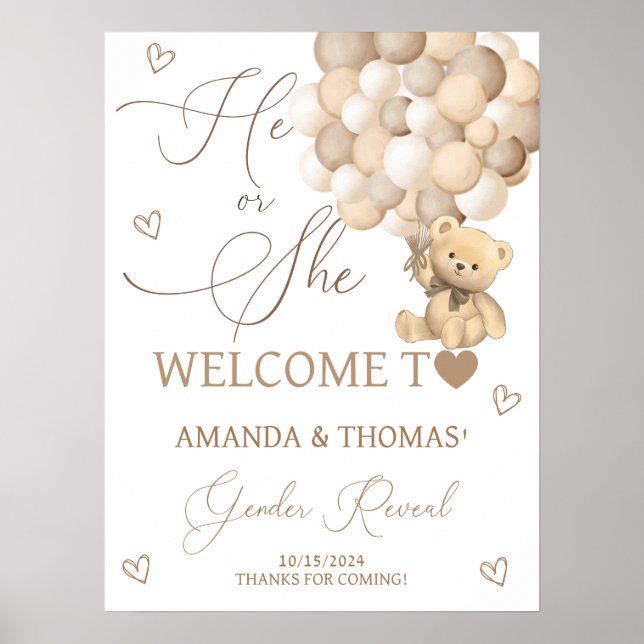 Teddy Bear Gender Reveal Neutral Welcome Sign (Front)