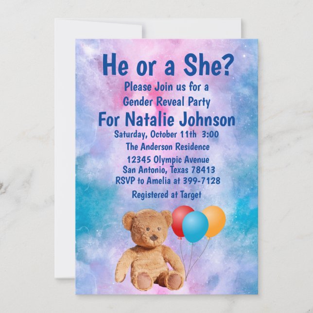 Teddy Bear Gender Reveal Party  Invitation (Front)