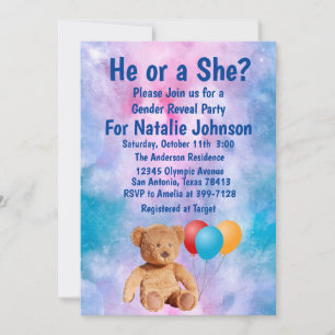 Teddy Bear Gender Reveal Party  Invitation