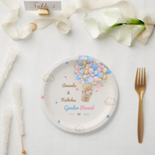 Teddy Bear Gender Reveal Pink Blue Paper Plate
