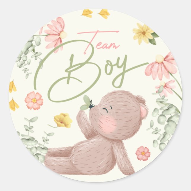 Teddy Bear Gender Reveal Stickers Team Boy (Front)