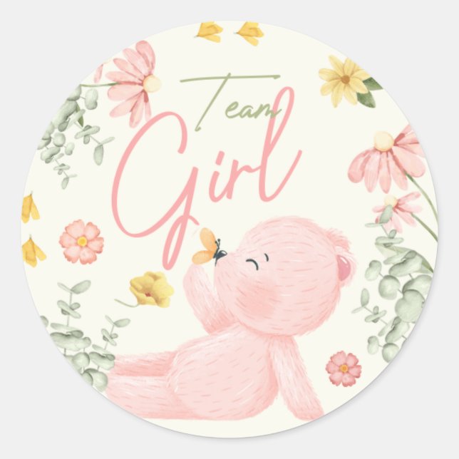 Teddy Bear Gender Reveal Stickers Team Girl (Front)