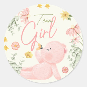 Teddy Bear Gender Reveal Stickers Team Girl