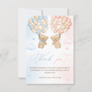 Teddy Bear Gender Reveal Thank You Card