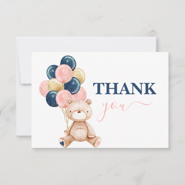 Teddy Bear gender reveal thank you Card (Front)