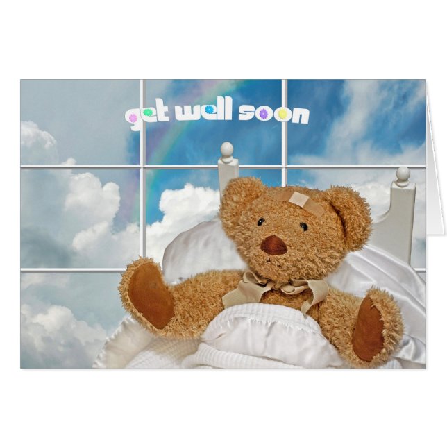 Teddy Bear Get Well Soon with rainbow (Front Horizontal)